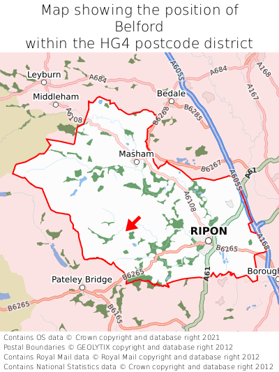 Map showing location of Belford within HG4