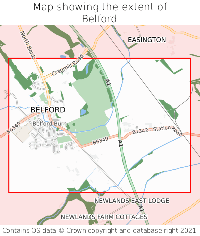 Map showing extent of Belford as bounding box
