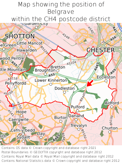 Map showing location of Belgrave within CH4