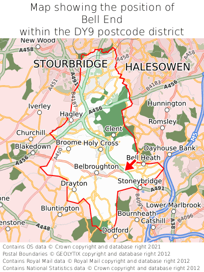 Map showing location of Bell End within DY9