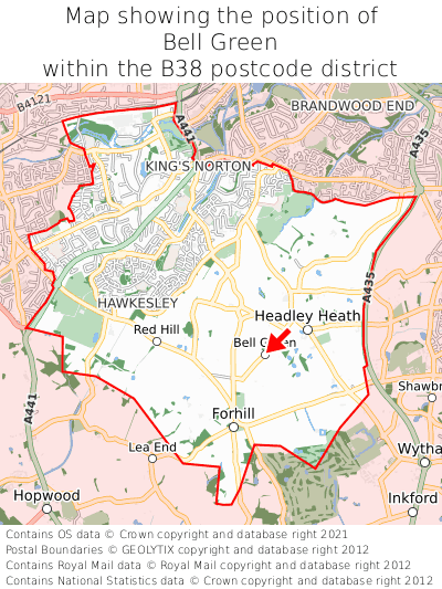 Map showing location of Bell Green within B38