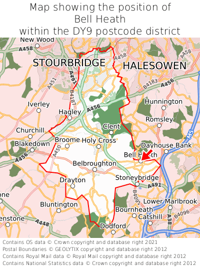 Map showing location of Bell Heath within DY9