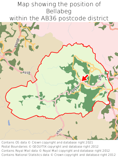 Map showing location of Bellabeg within AB36