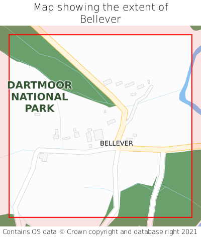 Map showing extent of Bellever as bounding box