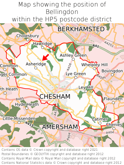 Map showing location of Bellingdon within HP5