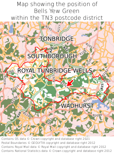 Map showing location of Bells Yew Green within TN3