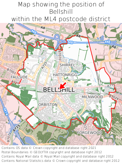 Map showing location of Bellshill within ML4