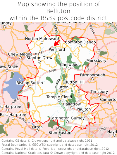 Map showing location of Belluton within BS39