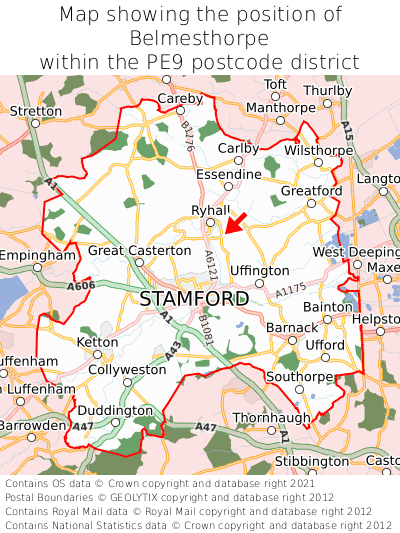 Map showing location of Belmesthorpe within PE9