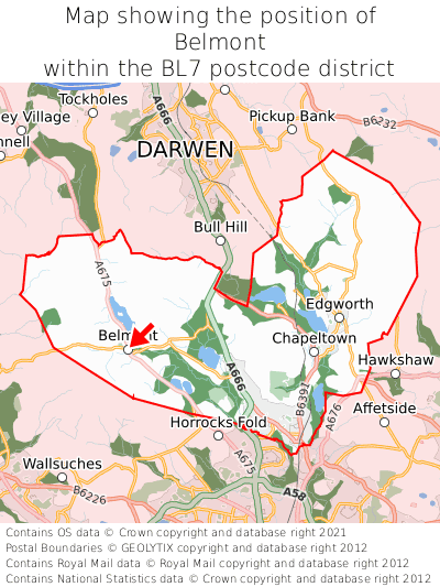 Map showing location of Belmont within BL7