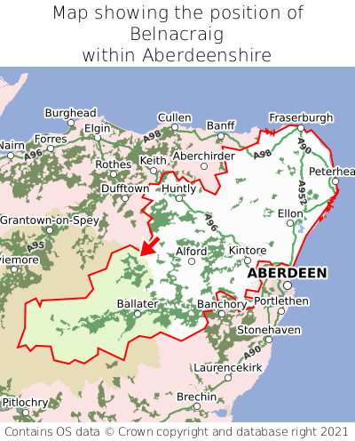 Map showing location of Belnacraig within Aberdeenshire