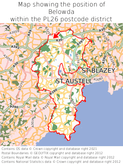 Map showing location of Belowda within PL26