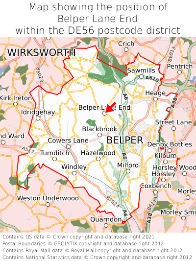 Map showing location of Belper Lane End within DE56