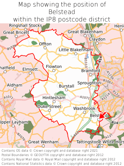 Map showing location of Belstead within IP8