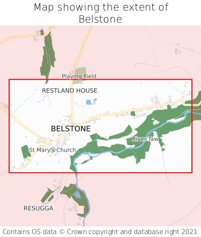Map showing extent of Belstone as bounding box