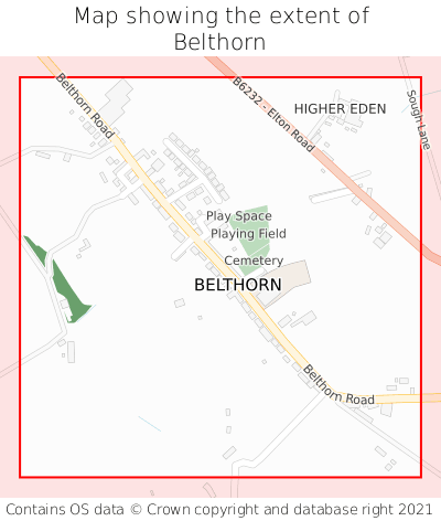 Map showing extent of Belthorn as bounding box