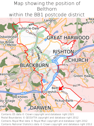 Map showing location of Belthorn within BB1