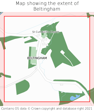Map showing extent of Beltingham as bounding box