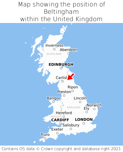 Map showing location of Beltingham within the UK