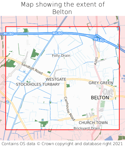 Map showing extent of Belton as bounding box