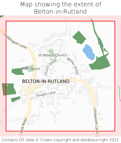 Map showing extent of Belton-in-Rutland as bounding box