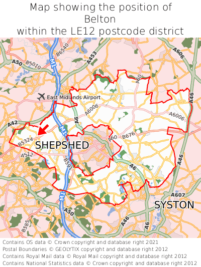 Map showing location of Belton within LE12