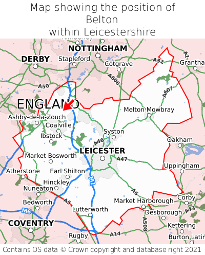 Map showing location of Belton within Leicestershire