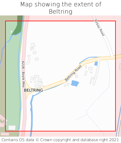 Map showing extent of Beltring as bounding box