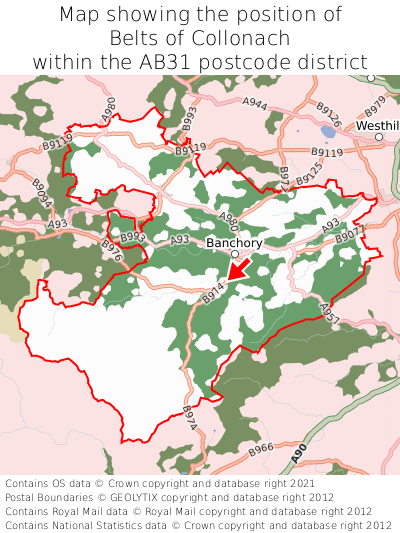 Map showing location of Belts of Collonach within AB31