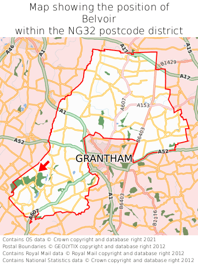 Map showing location of Belvoir within NG32