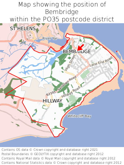 Map showing location of Bembridge within PO35