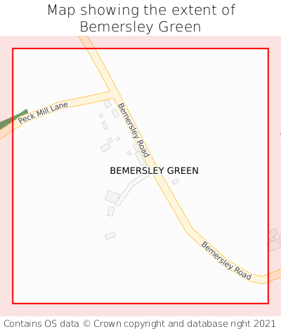 Map showing extent of Bemersley Green as bounding box