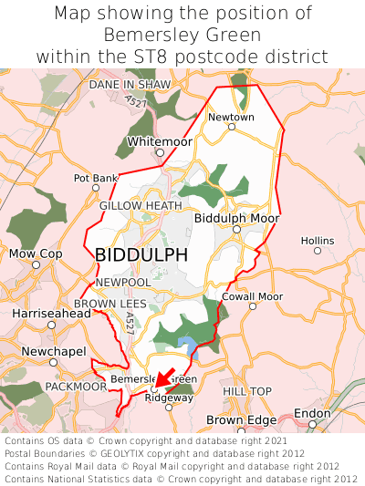 Map showing location of Bemersley Green within ST8