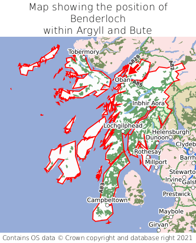 Map showing location of Benderloch within Argyll and Bute