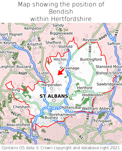 Map showing location of Bendish within Hertfordshire