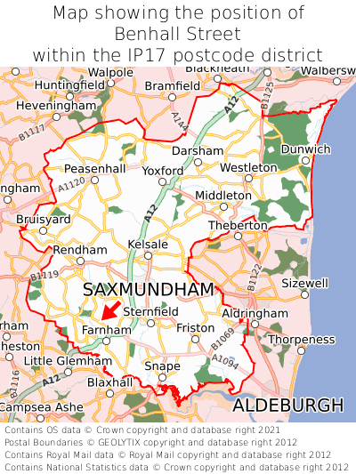 Map showing location of Benhall Street within IP17