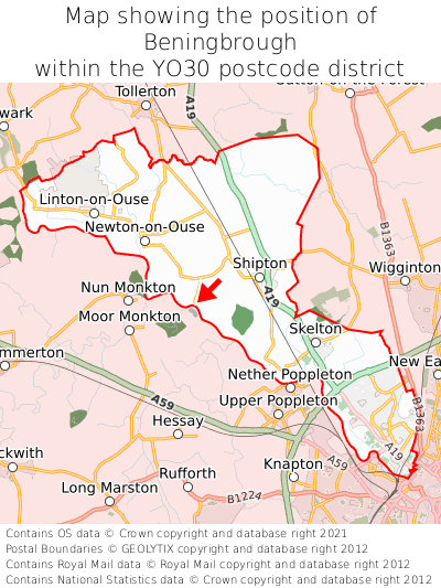 Map showing location of Beningbrough within YO30