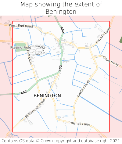 Map showing extent of Benington as bounding box