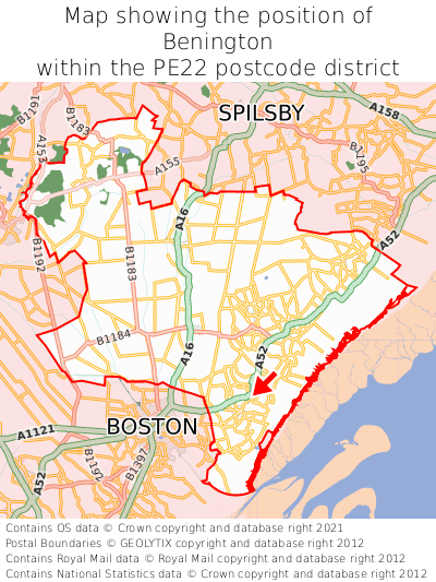 Map showing location of Benington within PE22