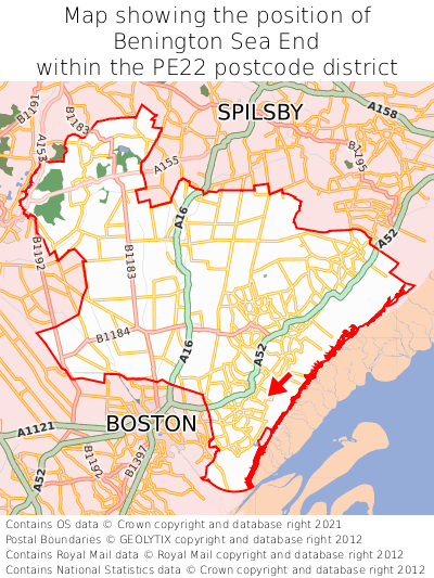 Map showing location of Benington Sea End within PE22