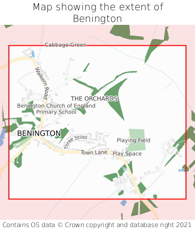 Map showing extent of Benington as bounding box