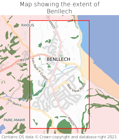 Map showing extent of Benllech as bounding box