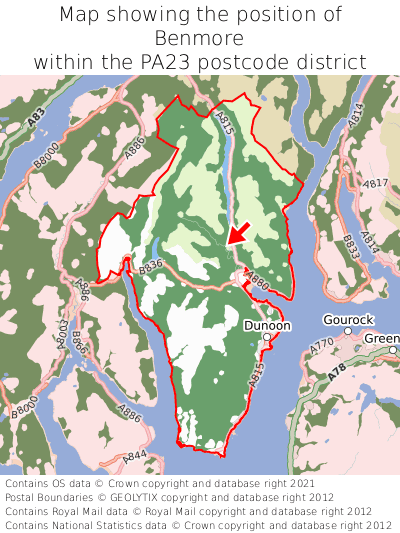 Map showing location of Benmore within PA23