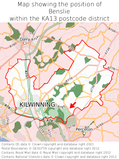 Map showing location of Benslie within KA13