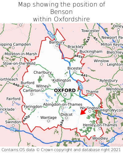 Map showing location of Benson within Oxfordshire