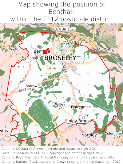 Map showing location of Benthall within TF12