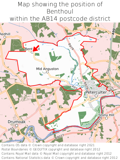 Map showing location of Benthoul within AB14