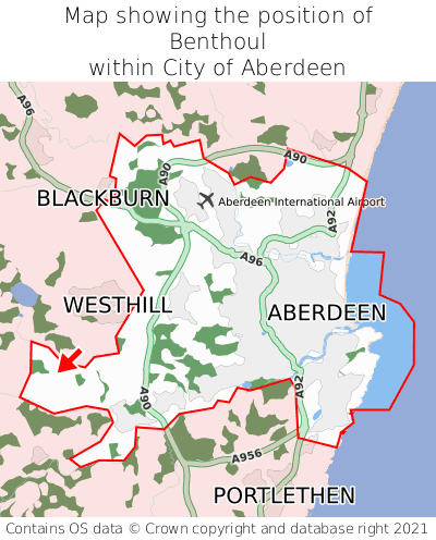 Map showing location of Benthoul within City of Aberdeen