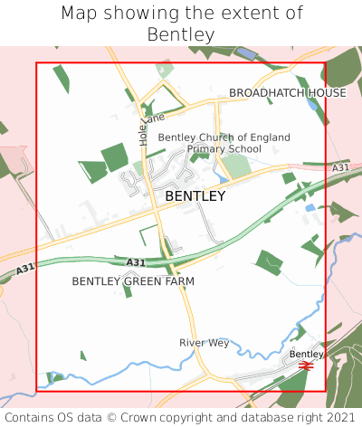 Map showing extent of Bentley as bounding box