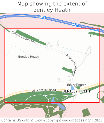 Map showing extent of Bentley Heath as bounding box
